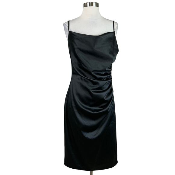 Laundry by Shelli Segal Women's Cocktail Dress Size 6 Black Satin Midi Sheath - Picture 1 of 13